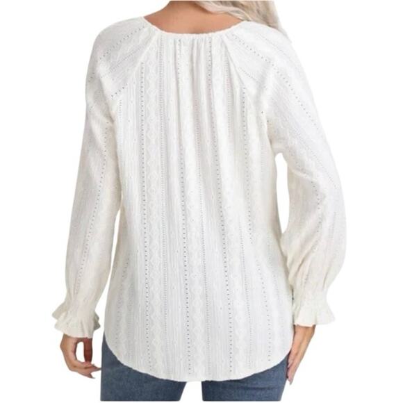 FRYE Women’s Salt Texture Long Sleeve Peasant Blouse in Salt Breeze Size Small - Picture 2 of 8